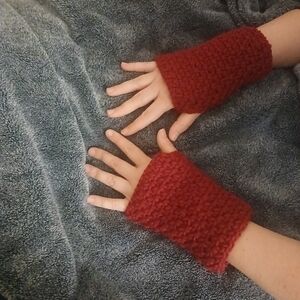 Cozy Red Knit Kids Hand Warmers